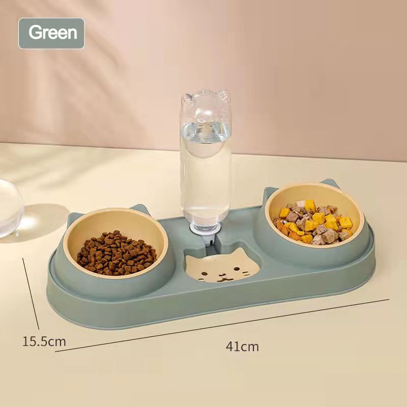 Double Cat Bowls with Water Bottle