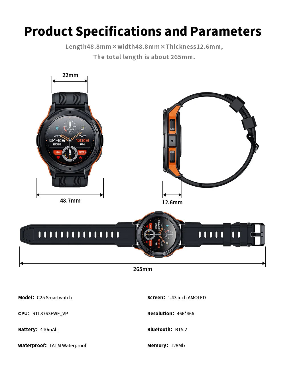 Reloj inteligente deportivo Oukitel BT10 para hombre