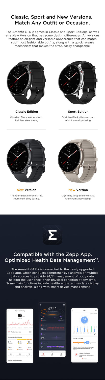 Reloj inteligente Amazfit GTR 2 para teléfonos Android e iOS