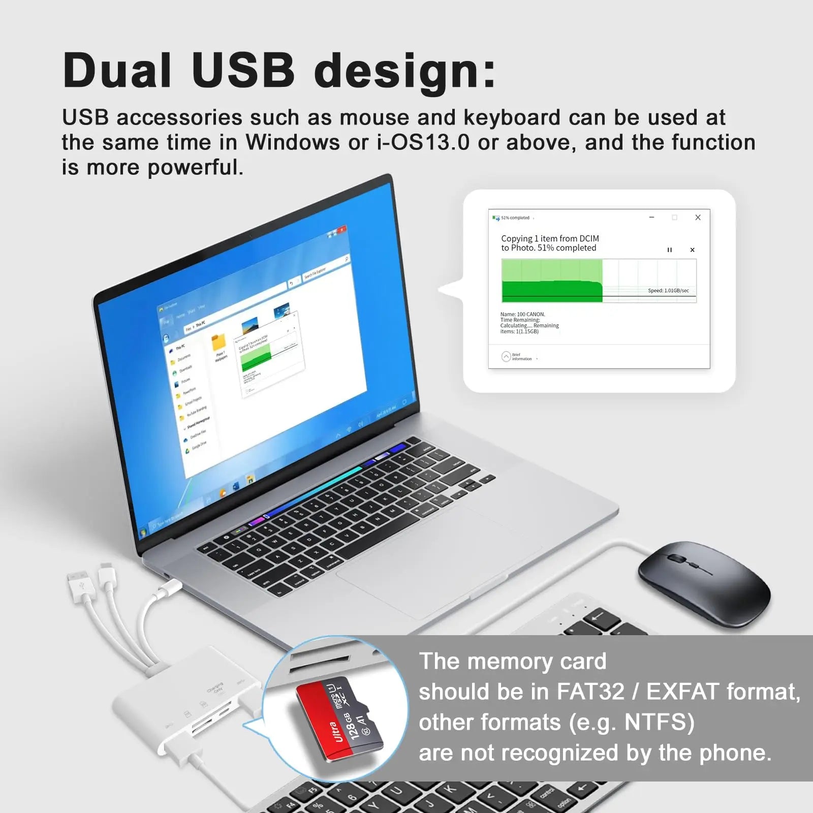 5 in 1 USB OTG Adapter with Charging Port for iPhone iPad Xiaomi Samsung Huawei MacBook