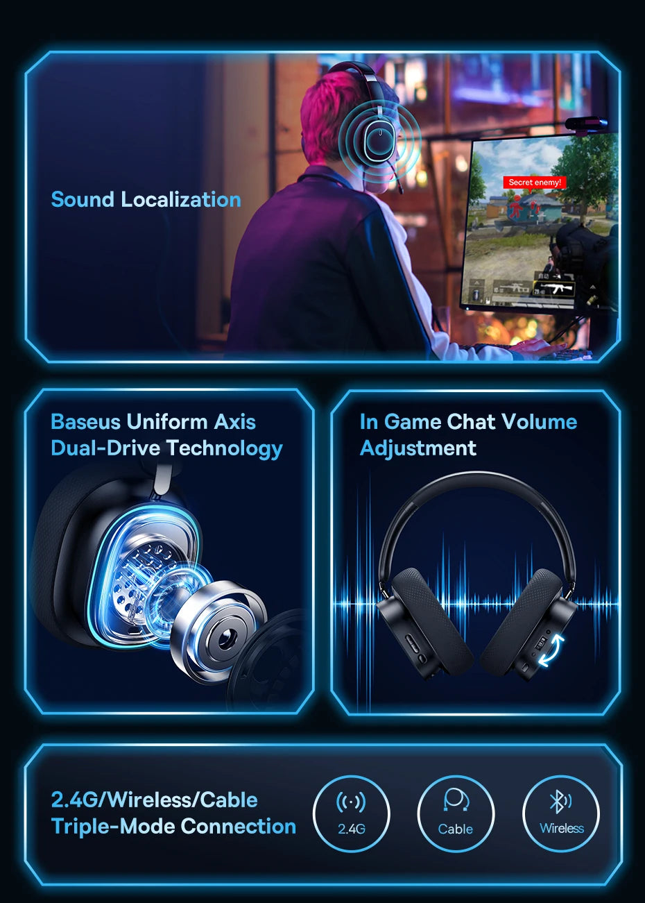 Baseus GH02 Gaming-Funkkopfhörer mit Mikrofon