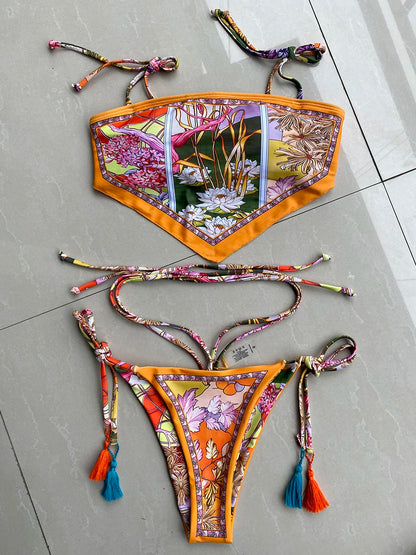 Experience ultimate beach style with our Sexy Printed Crop Top Brazilian Bikini! This stunning swimsuit features a sexy crop top design and a Brazilian cut bottom for a flattering and alluring look. Perfect for making a statement at the beach or pool, this bikini will have you feeling confident and sexy.