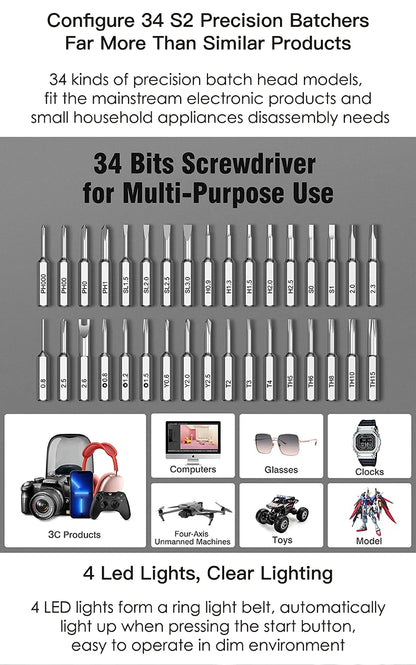 Electric Screwdriver Set with 34 Magnetic Bits
