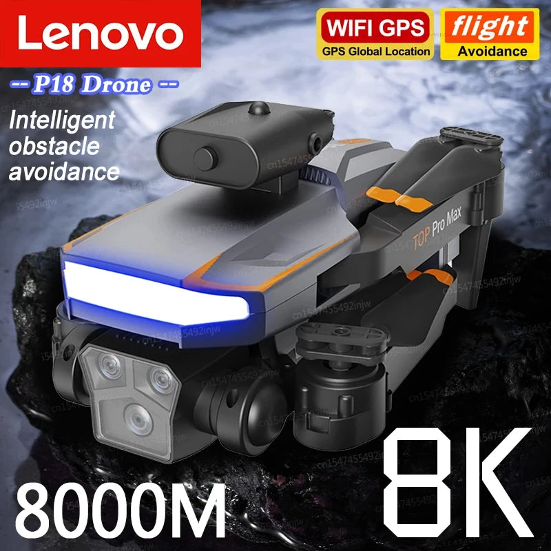 Lenovo P18 Rc Drone 8K Professinal GPS Fpv 4K Dual Camera Optical Flow Localization Four-way Obstacle Avoidance