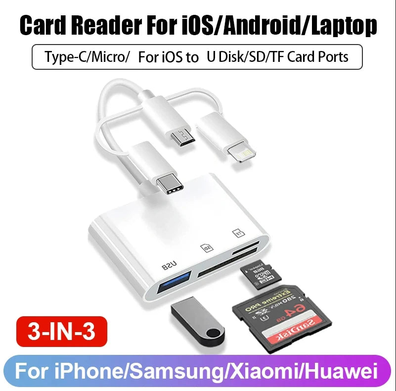 5 in 1 USB OTG Adapter with Charging Port for iPhone iPad Xiaomi Samsung Huawei MacBook