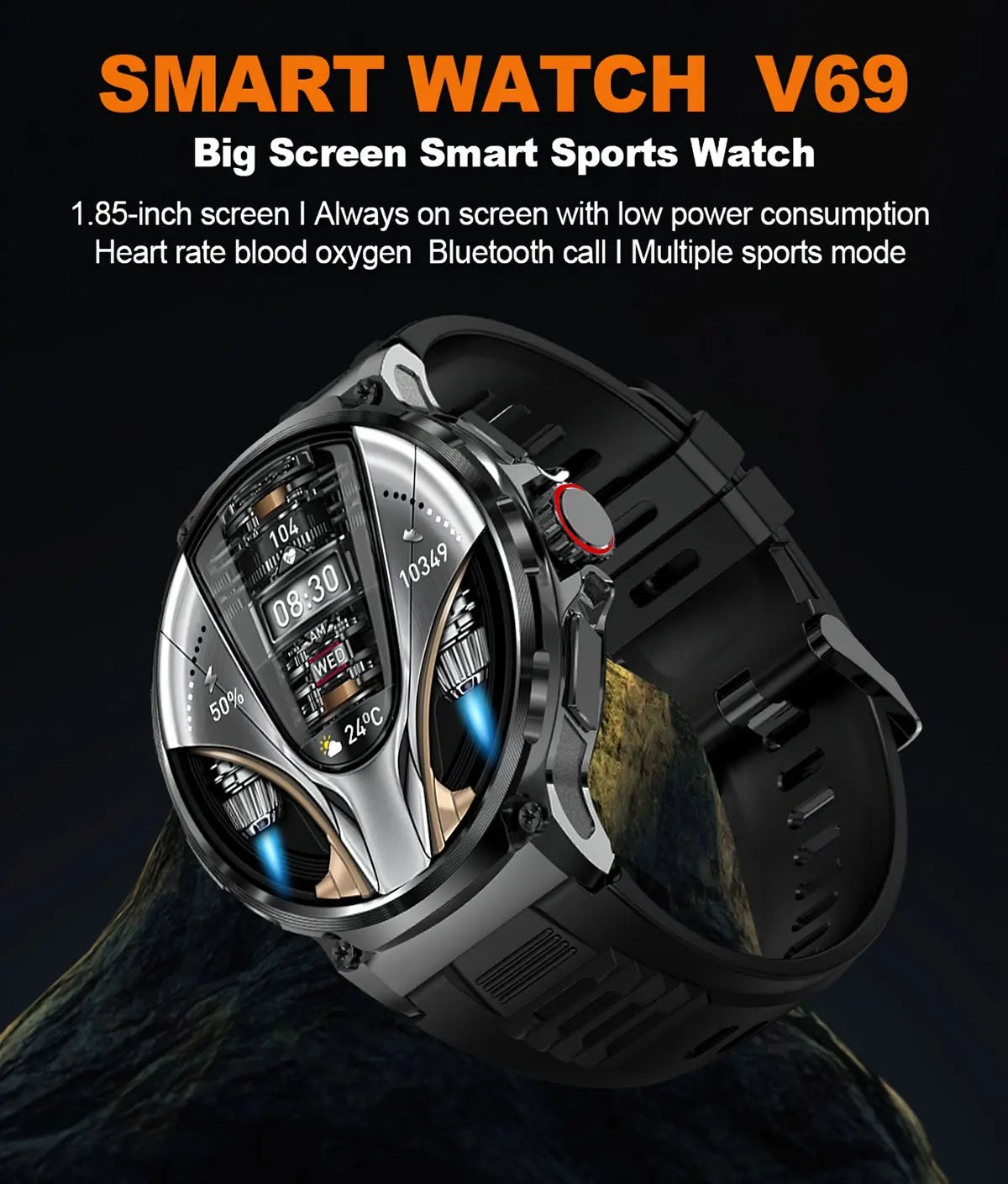 1.85-inch ultra HD smartwatch V69, GPS track, Bluetooth call