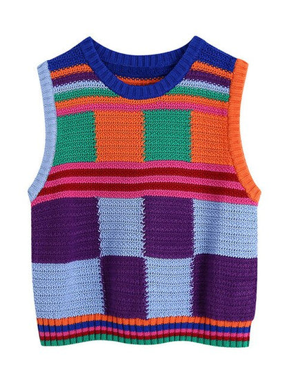 Knitted Contrast Color Crop Tank Top and Shorts