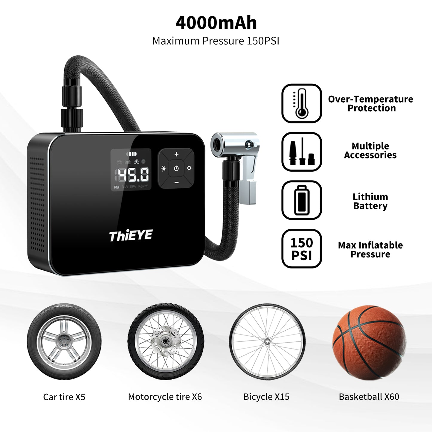ThiEYE Compact Air Compressor with rechargeable battery