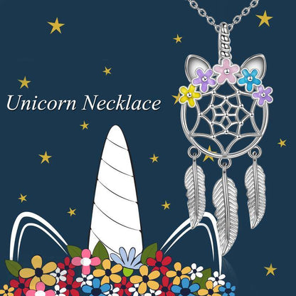 Unicorn Dream Catcher Feather Necklace